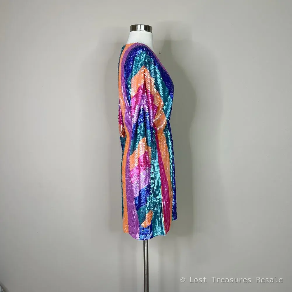 NEW Show Me Your Mumu | Kidman Neon Stripe Sequin Long Sleeve Mini Dress M NWT - Picture 5 of 10